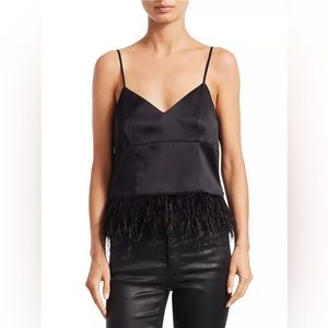 Cinq à Sept Narcissa Silk Feather Tank - Black